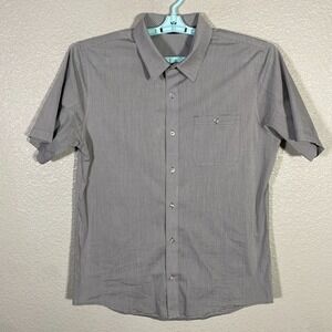 Travis Mathew Shirt Mens Medium Gray Button Up Golf Stretch Performance Striped